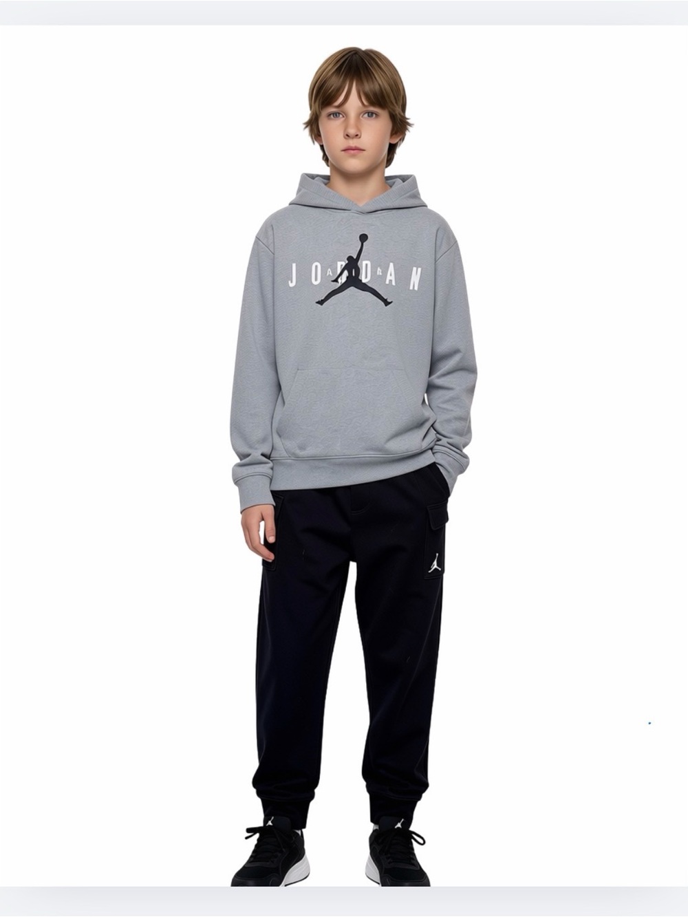 Jordan Grey Hoodie and Black Joggers Kids Set